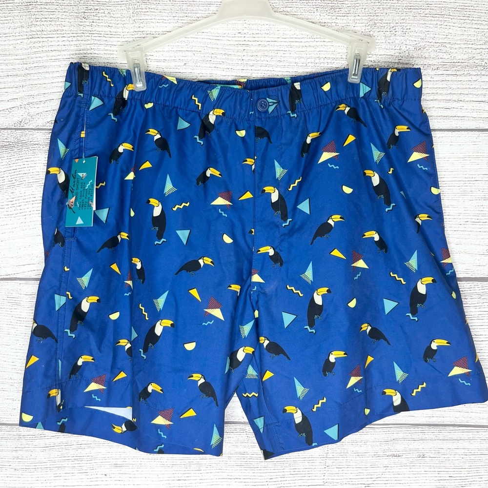 NWT Joe Marlin Toucan Print Hybrid Swim Shorts Trunks Sapphire Sea Mens Size XL